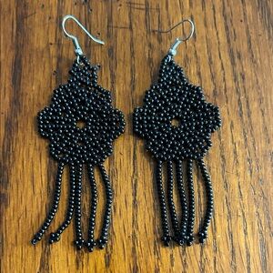 Elegant Black Seed Bead Dangle Earrings